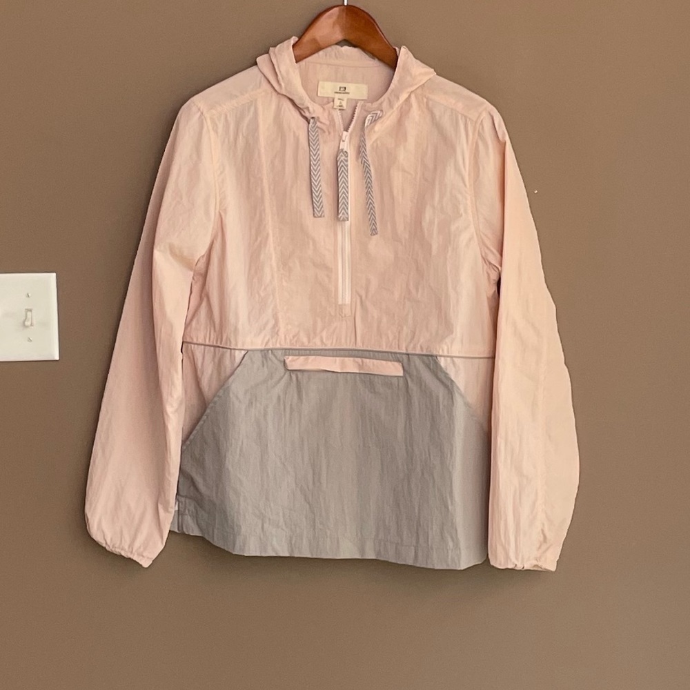 Thread & Supply Color Block 1/4 Zip Hooded Wind Breaker in Pink Grey Size Small